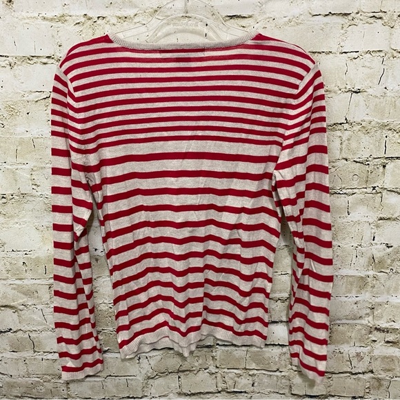 89th & Madison Red Beige Striped Long Sleeve Knit Henley Top - Picture 3 of 4